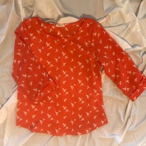 Box 3- Orange / white hummingbird print and pearl buttons